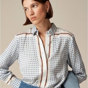 J.Crew Drapey Preppy Scarf Print Long Sleeve Button Down Shirt. Generous Fit